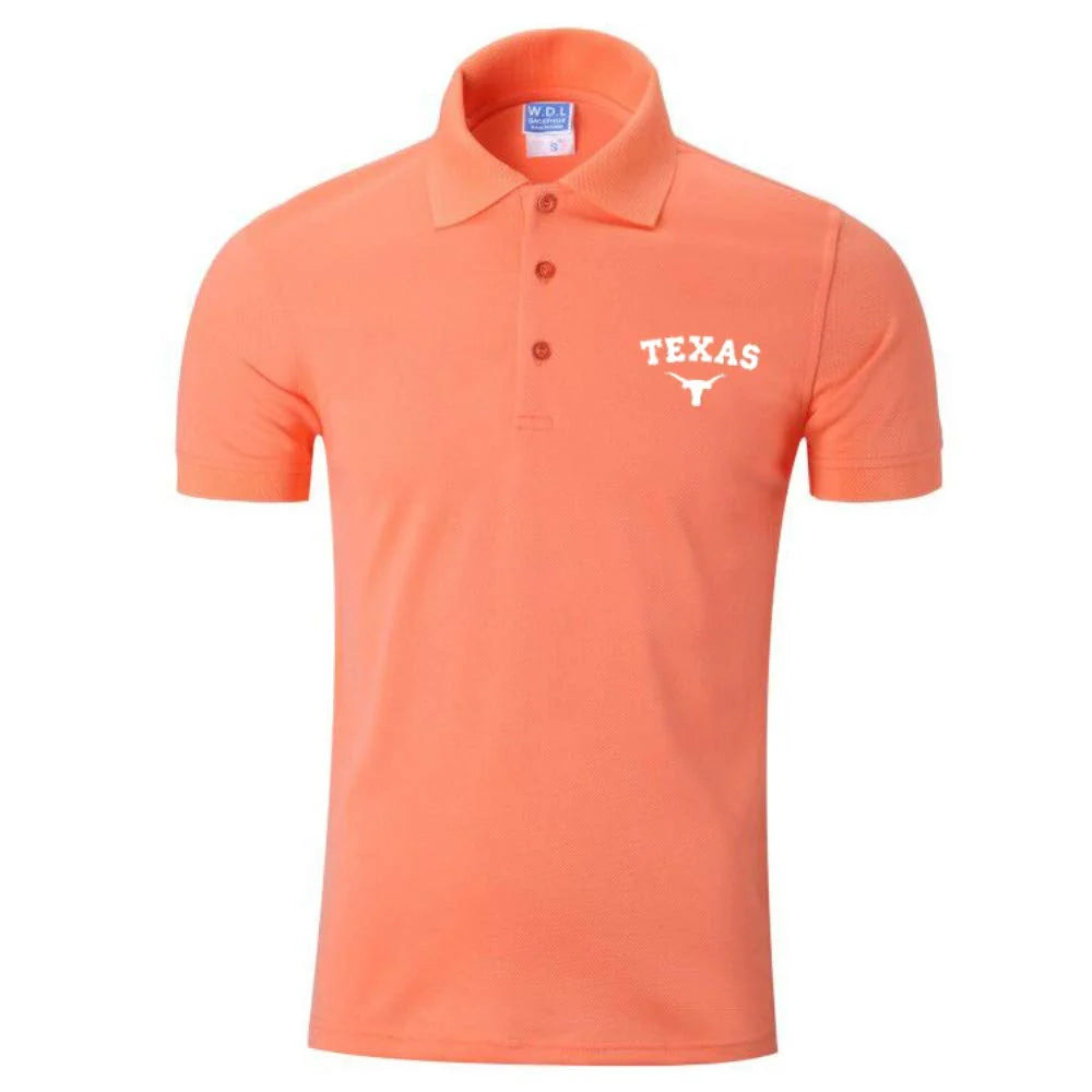 Collegiate Short-Sleeve Polo Shirt with Embroidered Logo in Official School Colors - Texas