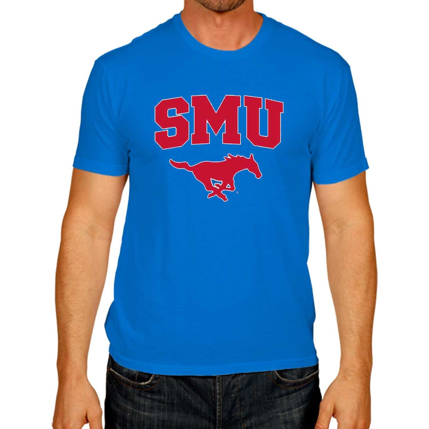 Campus Colors NCAA Adult Gameday Cotton T-Shirt- SMU Mustangs