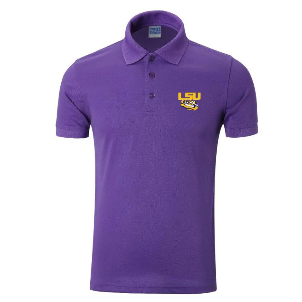 Collegiate Short-Sleeve Polo Shirt with Embroidered Logo in Official School Colors - Michigan